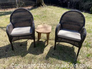 MaxSold Auction: Set of 2 Dark Brown Wicker Patio Chairs with Wood Side Table - Ottawa (Ontario, Canada) PARTNER MANAGED Downsizing Online Auction - Closse Way