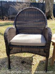 MaxSold Auction: Set of 2 Dark Brown Wicker Patio Chairs with Wood Side Table - Ottawa (Ontario, Canada) PARTNER MANAGED Downsizing Online Auction - Closse Way