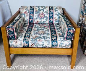 MaxSold Auction: Teak Armchair with Floral/Striped Upholstery - Ottawa (Ontario, Canada) PARTNER MANAGED Downsizing Online Auction - Closse Way