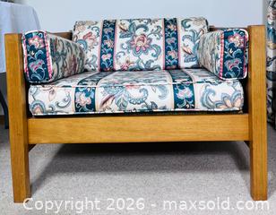 MaxSold Auction: Teak Armchair with Floral/Striped Upholstery - Ottawa (Ontario, Canada) PARTNER MANAGED Downsizing Online Auction - Closse Way
