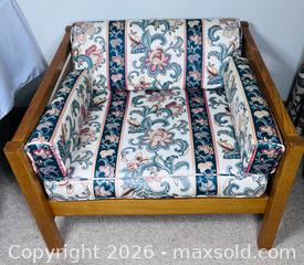 MaxSold Auction: Teak Armchair with Floral/Striped Upholstery - Ottawa (Ontario, Canada) PARTNER MANAGED Downsizing Online Auction - Closse Way
