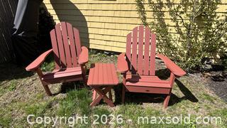 MaxSold Auction: Pair of Red Painted Wood Adirondack Chairs with Side Table - Dedham (Massachusetts, USA) SELLER MANAGED Moving Online Auction - Court Street