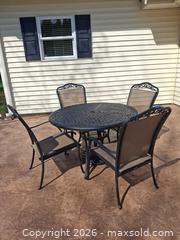 MaxSold Auction: "Agro" Patio Table, Chairs,  Umbrella Stand A - Bethlehem Township (Pennsylvania, USA) PARTNER MANAGED Downsizing Online Auction - Margate Road