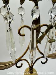 MaxSold Auction: Set of Vintage Brass Girandole Candelabra Crystal Prisms Alabaster Victorian Style 3 Arm  - Hamilton (Ontario, Canada) SELLER MANAGED Reseller Online Auction - Concession 5 Road. East.