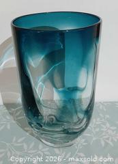 MaxSold Auction: Studio handblown turquoise/clear large heavy glass vase - View Royal (British Columbia, Canada) SELLER MANAGED Downsizing Online Auction - Pheasant Lane