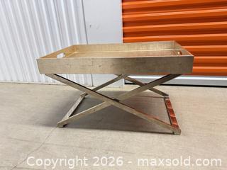 MaxSold Auction: Gold Tray with Silver Chrome Folding X-Frame Base - Washington (District of Columbia, USA) SELLER MANAGED Moving Online Auction - 15th Street Northeast