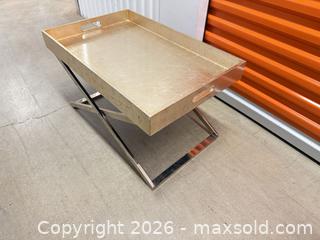 MaxSold Auction: Gold Tray with Silver Chrome Folding X-Frame Base - Washington (District of Columbia, USA) SELLER MANAGED Moving Online Auction - 15th Street Northeast