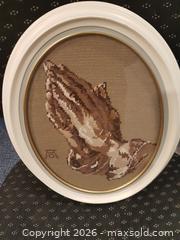 MaxSold Auction: Framed Cross?Stitch Embroidery – Praying Hands - Milton (Ontario, Canada) SELLER MANAGED Downsizing Online Auction - Asleton Boulevard