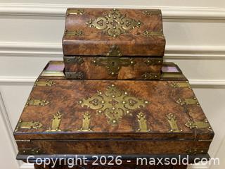 MaxSold Auction: Antique Victorian English Burl Walnut Inkstand w/ Writing Slope c1870. - Mississauga (Ontario, Canada) SELLER MANAGED Estate Sale Online Auction - Greenbower Court