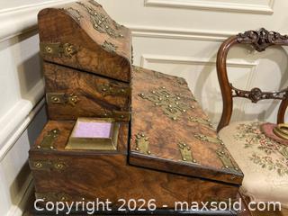 MaxSold Auction: Antique Victorian English Burl Walnut Inkstand w/ Writing Slope c1870. - Mississauga (Ontario, Canada) SELLER MANAGED Estate Sale Online Auction - Greenbower Court