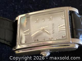 MaxSold Auction: Bulova 96P156 Ladies Diamond MOP Tank Watch - Sapphire Glass OG Band Buckle. - Mississauga (Ontario, Canada) SELLER MANAGED Estate Sale Online Auction - Greenbower Court