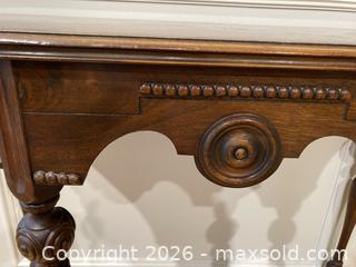 MaxSold Auction: Early 20th Century Edwardian Carved Walnut Stretcher Console Table, Circa 1920s. - Mississauga (Ontario, Canada) SELLER MANAGED Estate Sale Online Auction - Greenbower Court
