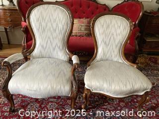 MaxSold Auction: Pair of Antique Victorian Carved Walnut Ladies and Gentlemen’s Chairs of Outstanding Quality. - Mississauga (Ontario, Canada) SELLER MANAGED Estate Sale Online Auction - Greenbower Court