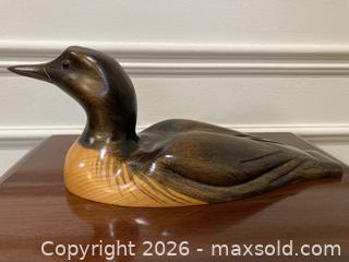 MaxSold Auction: Vintage 1980s Hand Carved Wood Common Loon Duck by Liza Chin. - Mississauga (Ontario, Canada) SELLER MANAGED Estate Sale Online Auction - Greenbower Court