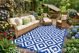 MaxSold Auction: Huge 6x9 ft Blue/White Patio Rug - Ultra-Durable & Stylish! - New Westminster (British Columbia, Canada) SELLER MANAGED Reseller Online Auction - Columbia Street