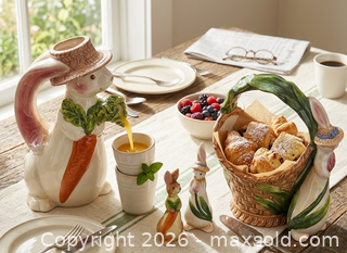MaxSold Auction: Stunning Country Cottage Bunny Pitcher & Garden Basket Set - 4pc - New Westminster (British Columbia, Canada) SELLER MANAGED Reseller Online Auction - Columbia Street