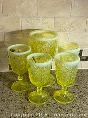 MaxSold Auction: Set of 4 Rare One of a Kind Collectable Uranium/Vaseline Depression Glass Goblets, Glow under UV light, 5 in - Toronto (Ontario, Canada) SELLER MANAGED Downsizing Online Auction - O'connor Drive (CONDO)
