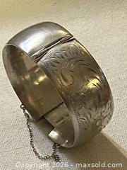 MaxSold Auction: Sterling Silver Hinged Wide Engraved Cuff Bracelet - Toronto (Ontario, Canada) SELLER MANAGED Downsizing Online Auction - O'connor Drive (CONDO)