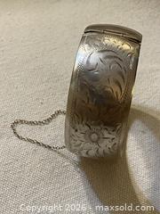 MaxSold Auction: Sterling Silver Hinged Wide Engraved Cuff Bracelet - Toronto (Ontario, Canada) SELLER MANAGED Downsizing Online Auction - O'connor Drive (CONDO)