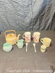 MaxSold Auction: 9-Piece Ceramic & Metal Multi-Color Tea Set - Floral & Striped - Cobourg (Ontario, Canada) SELLER MANAGED Estate Sale Online Auction -  King Street East