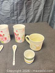 MaxSold Auction: 9-Piece Ceramic & Metal Multi-Color Tea Set - Floral & Striped - Cobourg (Ontario, Canada) SELLER MANAGED Estate Sale Online Auction -  King Street East