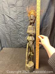 MaxSold Auction: Carved African Tribal Wood Figurine with Natural Fiber Hair, 22 in - Cobourg (Ontario, Canada) SELLER MANAGED Estate Sale Online Auction -  King Street East