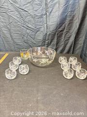 MaxSold Auction: Glass Punch Bowl Set, 12 Pieces, Etched Flying Birds with Gold Accents - Cobourg (Ontario, Canada) SELLER MANAGED Estate Sale Online Auction -  King Street East