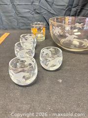 MaxSold Auction: Glass Punch Bowl Set, 12 Pieces, Etched Flying Birds with Gold Accents - Cobourg (Ontario, Canada) SELLER MANAGED Estate Sale Online Auction -  King Street East