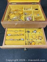 MaxSold Auction: Wooden Jewelry Box with Gold Tone Jewelry  - Cobourg (Ontario, Canada) SELLER MANAGED Estate Sale Online Auction -  King Street East