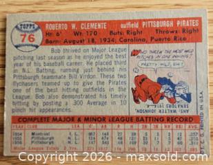 MaxSold Auction: 1957 Bob Clemente baseball card - Gloucester (Massachusetts, USA) SELLER MANAGED Downsizing Online Auction - Kondelin Road