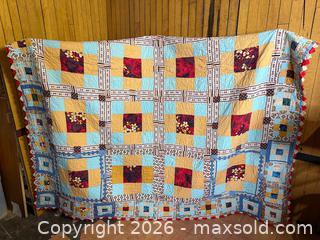 MaxSold Auction: Antique Handmade Patchwork Quilt – Large Colorful Log Cabin Style w/ Border - Hamilton (Ontario, Canada) SELLER MANAGED Estate Sale Online Auction - Gertrude Street