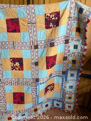 MaxSold Auction: Antique Handmade Patchwork Quilt – Large Colorful Log Cabin Style w/ Border - Hamilton (Ontario, Canada) SELLER MANAGED Estate Sale Online Auction - Gertrude Street
