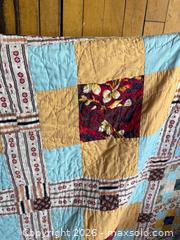 MaxSold Auction: Antique Handmade Patchwork Quilt – Large Colorful Log Cabin Style w/ Border - Hamilton (Ontario, Canada) SELLER MANAGED Estate Sale Online Auction - Gertrude Street