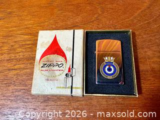 MaxSold Auction: Zippo Slim Lighter "Preserver" Royal Navy Crest MIB - Hamilton (Ontario, Canada) SELLER MANAGED Estate Sale Online Auction - Gertrude Street