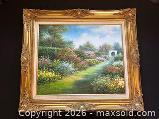 MaxSold Auction: Large Framed Floral Garden Landscape Oil Painting – Signed – 32in - London (Ontario, Canada) PARTNER MANAGED Downsizing Online Auction - Trillium Crescent