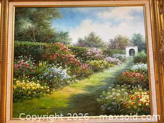 MaxSold Auction: Large Framed Floral Garden Landscape Oil Painting – Signed – 32in - London (Ontario, Canada) PARTNER MANAGED Downsizing Online Auction - Trillium Crescent