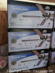 MaxSold Auction: 3x Banvil FANFAIR-NL 52in Ceiling Fans Pine/Rosewood NEW - Newboro (Ontario, Canada) SELLER MANAGED Downsizing Online Auction - New Street