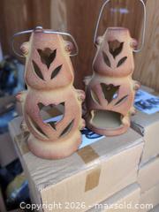 MaxSold Auction: Design Styles Ceramic Lantern Tealight Holder, Tan Sand Speckled - Newboro (Ontario, Canada) SELLER MANAGED Downsizing Online Auction - New Street