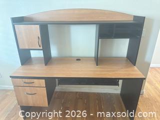 MaxSold Auction: Computer Desk with Hutch, Light Maple Top and Black Trim - Las Vegas (Nevada, USA) PARTNER MANAGED Estate Sale Online Auction - Masked Duck Avenue