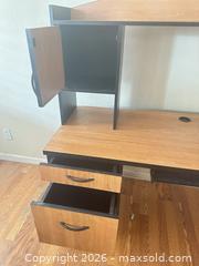 MaxSold Auction: Computer Desk with Hutch, Light Maple Top and Black Trim - Las Vegas (Nevada, USA) PARTNER MANAGED Estate Sale Online Auction - Masked Duck Avenue