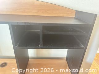 MaxSold Auction: Computer Desk with Hutch, Light Maple Top and Black Trim - Las Vegas (Nevada, USA) PARTNER MANAGED Estate Sale Online Auction - Masked Duck Avenue