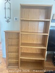 MaxSold Auction: Light Oak Veneer Tall Bookcase with Narrow Media/CD Rack - Las Vegas (Nevada, USA) PARTNER MANAGED Estate Sale Online Auction - Masked Duck Avenue