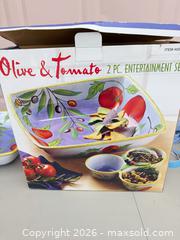 MaxSold Auction: Olive & Tomato Hand-Painted Tomato & Olive Large Ceramic Server - Las Vegas (Nevada, USA) PARTNER MANAGED Estate Sale Online Auction - Masked Duck Avenue