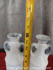 MaxSold Auction: Pair of White Milk Glass Vases with Relief Athlete Motif - Las Vegas (Nevada, USA) PARTNER MANAGED Estate Sale Online Auction - Masked Duck Avenue