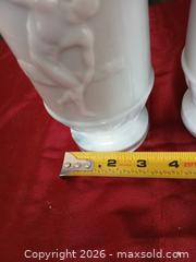 MaxSold Auction: Pair of White Milk Glass Vases with Relief Athlete Motif - Las Vegas (Nevada, USA) PARTNER MANAGED Estate Sale Online Auction - Masked Duck Avenue