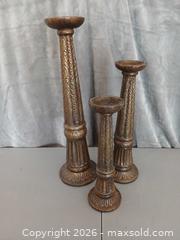 MaxSold Auction: Set of 3 Antique Brown Carved Wooden Candle Holders - Las Vegas (Nevada, USA) PARTNER MANAGED Estate Sale Online Auction - Masked Duck Avenue