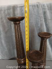 MaxSold Auction: Set of 3 Antique Brown Carved Wooden Candle Holders - Las Vegas (Nevada, USA) PARTNER MANAGED Estate Sale Online Auction - Masked Duck Avenue