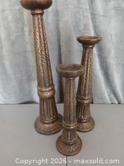 MaxSold Auction: Set of 3 Antique Brown Carved Wooden Candle Holders - Las Vegas (Nevada, USA) PARTNER MANAGED Estate Sale Online Auction - Masked Duck Avenue