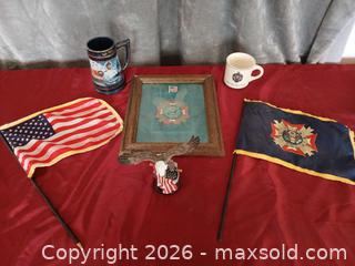 MaxSold Auction: VFW & US Military Collectible Lot with Flags, Framed Emblem - Las Vegas (Nevada, USA) PARTNER MANAGED Estate Sale Online Auction - Masked Duck Avenue