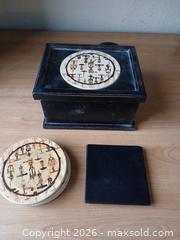 MaxSold Auction: Vintage Black & Beige Decorative Box with 6 Coasters - Las Vegas (Nevada, USA) PARTNER MANAGED Estate Sale Online Auction - Masked Duck Avenue